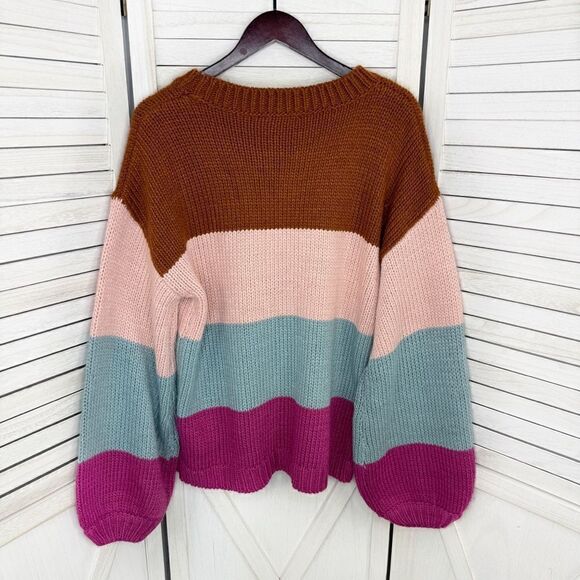 MinkPink Cozy Up With Me Slouchy Sweater Large Colorblock  Multi - Picture 10 of 15